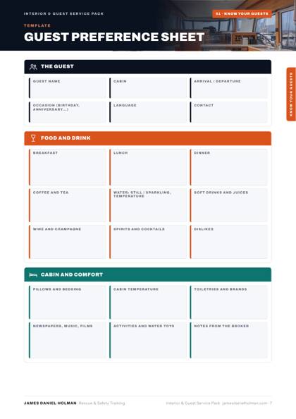 Guest preference sheet page