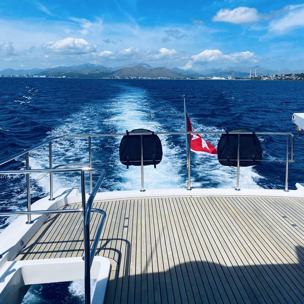 Wake behind a motor yacht at sea