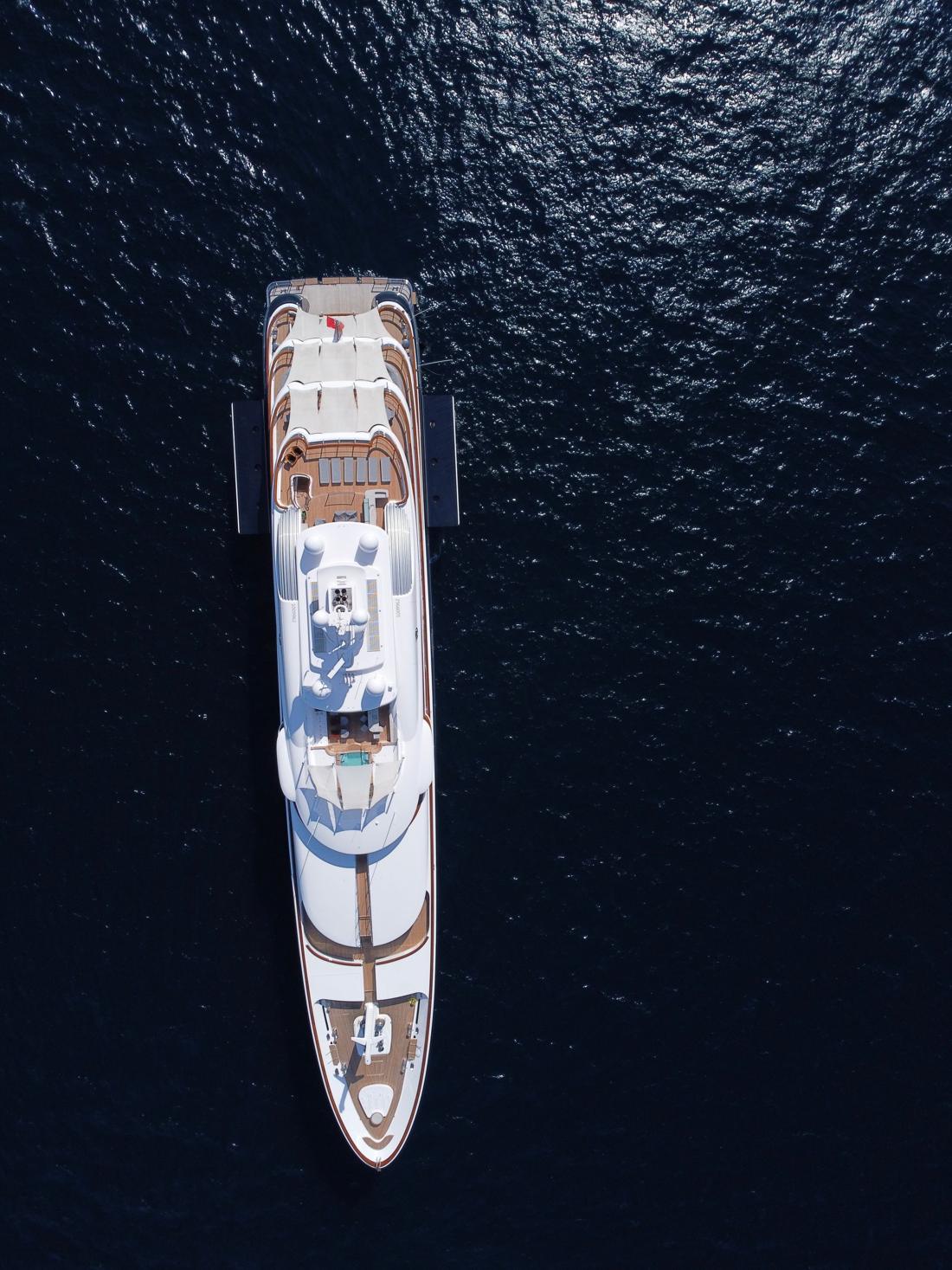 Superyacht at sea from above
